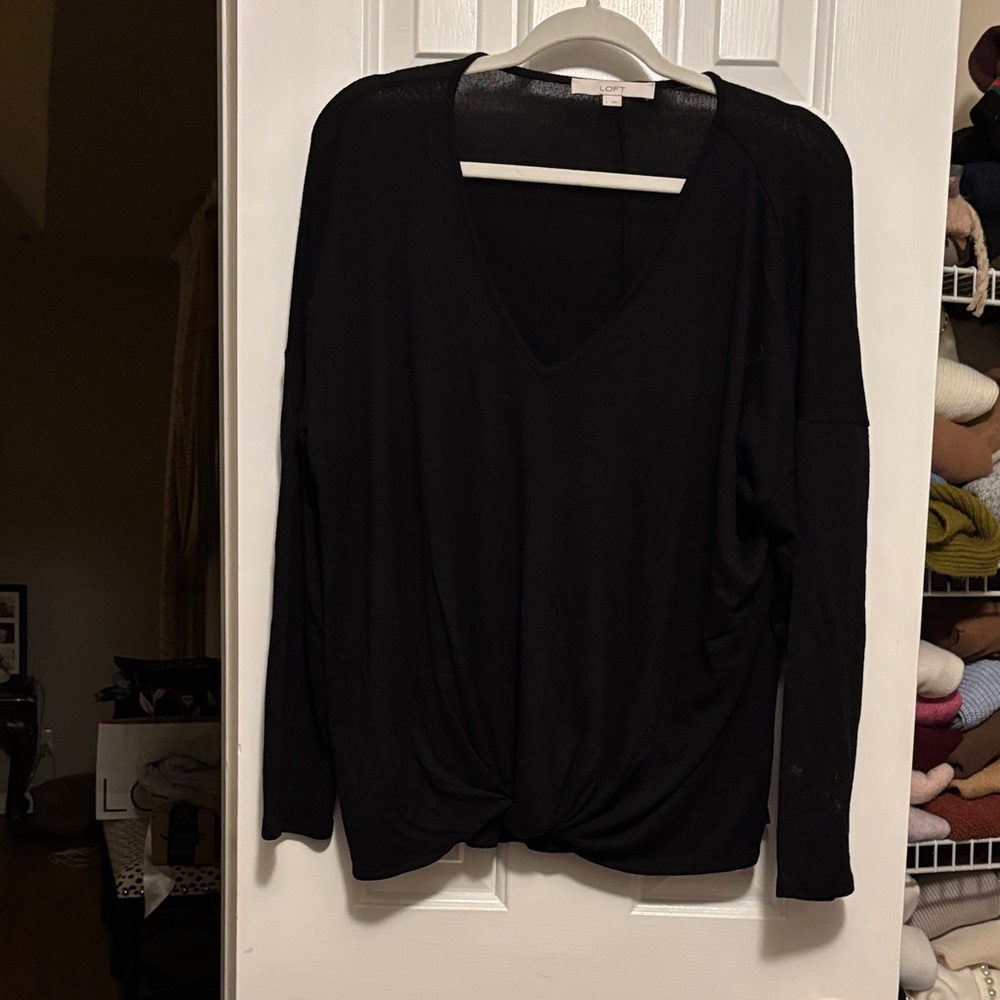 LOFT Black V-Neck Long Sleeve Top